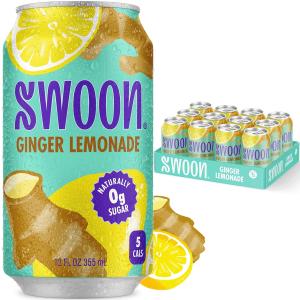 Swoon Ginger Lemone - Sugar Free Lemone, Low Carb, Keto & Paleo-Friendly, Gluten-Free - Zero Sugar Drinks Me with 100% Lemon Juice Concentrate & Sweetened by Monk Fruit, 12 Fl oz (Pack of 12)