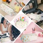 Cute Quilted Pencil Case for Girls Women, Aesthetic Small Floral Pencil Pouch,Slim Soft Pencil Bag for School Supplies Makeup Pouch for School & Daily Use (blue pin)