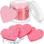 Nuenen 60 Pieces Facial Sponges with Container, Heart Shape Compressed Face Sponges Natural Cleaning Ps for Washing Face Cleaning Exfoliating Esthetician Makeup Removal(Pink)