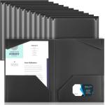 Henoyso 18 Pcs Plastic Folders with Clear Front Pockets Heavy Duty File Folders with 2 Pockets and Card Slot for Student Communication School Office Presentation Report (Black)