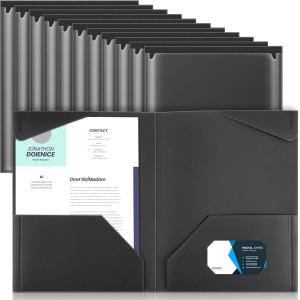Henoyso 18 Pcs Plastic Folders with Clear Front Pockets Heavy Duty File Folders with 2 Pockets and Card Slot for Student Communication School Office Presentation Report (Black)