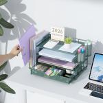 gianotter 4-Tier Desk Organizer with Drawers, File Holders, Letter Trays and Pen Holders - Workspace Accessories for Office Supplies (Green)