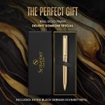 Scriveiner Gold Ballpoint Pen - Stunning Luxury Pen, Real Gold Plating, Schmidt Black Refill, Best Ball Pen Gift Set for Men & Women, Professional Executive Office, Nice Fancy Designer Pens
