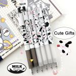 Cute Pens Kawaii 0.5mm Black Ink Gel Pens Fine Point Smooth Writing Ballpoint for Office School Supplies Nice Fun Gifts for Kids Girls Women Pens for Journaling, Pack of 6pcs (Little Milky Cow)