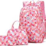 3Pcs Geometric Print Kids Backpack Set for Girls with Lunchbox, Capacity Elementary Middle School Bag Girls Backpack and Lunchbox Set