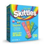 SINGLES TO GO! Skittles Singles To Go Tropical Flavors Variety Pack, Powdered Drink Mix, Strawberry Starfruit, Mango Tangelo, Kiwi Lime, Pineapple Passionfruit, 1 Box (30 Single Servings)