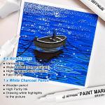 White Marker Pen for Art 5pcs, White Highlighter Pen Set with Brush Pen, Fineliner, Pencils, Acrylic Paint Pens for Black Paper Writing, Drawing