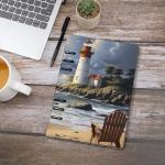 DWVSFJM Sea Lighthouse SandbeachPu Leather Notebook, Waterproof Wear-Resistant Spiral Notebook,A5 Hardcover Notebooks 90 Sheets Perfect For Office Home Supplies