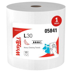WypAll GeneralClean L30 Cloths Heavy Duty Cleaning Wipes, Jumbo (05841), Strong and Soft Bulk Paper Wipers, White (1 Roll of 875 Sheets)