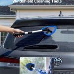 AstroAI Windshield Cleaner Tool, Car Interior Detailing Cleaning Kit with Extendable Handle and 4 Upgred High-Density Reusable Microfiber Ps, Auto Glass Wiper Brush Kit for Cars, Blue, 15.9in-21in