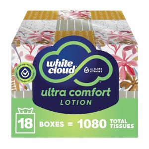 White Cloud Ultra Comfort Lotion 3-Ply Facial Tissue with Aloe & Vitamin E, 18 Box Multipack, 60 Tissues Per Box