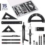 Mr. Pen- Professional Geometry Set, 15pcs, Black Geometry Kit for Artists and Students, Geometry Set, Metal Rulers and Compasses, Drawing Tools, Drafting Supplies, Drafting Set, Drafting Tools and Kit