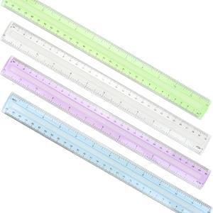 Iconikal 36-Pack Plastic Transparent School Classroom 12-Inch Ruler with English & Metric Measurments - Four Colors