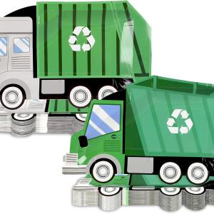50 Pcs Garbage Trash Truck Birthday Decorations Trash Truck Shaped Disposable Plates Garbage Party Paper Dessert Plates for Waste Management Recycling Decor Birthday Baby Shower Party Supplies Favors