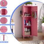 Lockable Metal Lockers with Handle and Keys,Metal Storage Locker with 2 Pegboard & 5 Hooks for Home,Office,School,Pink,Required Assembly