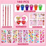 Valentines Day Gifts for Kids，28 Pack Valentines Day Stationery Kids Includes Pencil, Erasers, Cards, Stickers, Stamper for Kids Valentine's Day Party Favor Supplies School Classroom Exchange