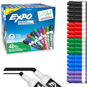 EXPO Dry Erase Markers, Low Odor Ink, Assorted Colors, Chisel Tip, 40 Count - Whiteboard, Calendar, Organization, Essential Supplies for Office, School, Classroom, Teachers