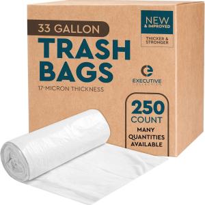 33 Gallon Trash Bags - 250 Count - 33" x 40" Clear Plastic Garbage Bags Tall Can Liners - Cleaning Products for Home, Office Bulk Trash, Light Residential or Commercial Waste, Indoor and Outdoor Use