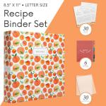 Jot & Mark 8.5" x 11" Sturdy 3 Ring Recipe Binder with Spill-Proof Clear Binder Sleeves Sheet Protector, 30 Dual-Sided Recipe Card Pages for Written & Printed Recipes, Tabbed Dividers, Peach Dream