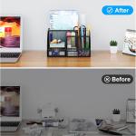 EasyPAG Mesh Desk Organizer with Drawer Multi-functional Pen Holder Stationery Organizer for Office School Supplies 6 Compartments Dorm Organizers and Storage for Desk, Black