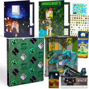 Minecraft Folders for School - Minecraft Binder Bundle Includes Vinyl Binder and 2 Folders with Pockets Plus Stickers | School Supplies Set