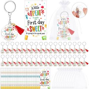 36 Set Back to School Gifts for Students Include First Day of School Supplies Tags Acrylic Keychains with Tassels and Organza Bags for Teachers Kids Welcome Back Classroom Gifts