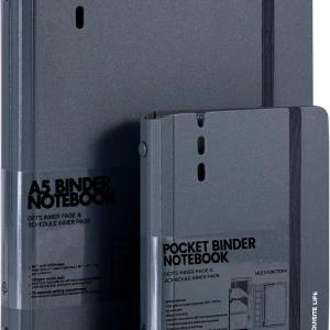 CAGIE A5 Binder 6 Ring Notebook with Dividers Refillable Planner Binder with Pockets, Refill Paper Include Planning Square Ruled and Dotted Pages, 7 x 9.25 in, (Grey and Grey, A7 & A5 Dot Page)