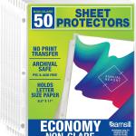 Samsill 50 Pack Sheet Protectors, 8.5x11 Inch Page Protectors for 3 Ring Binder, Standard Weight, Non-Glare Protector, Letter Size, Top Loing, Acid Free