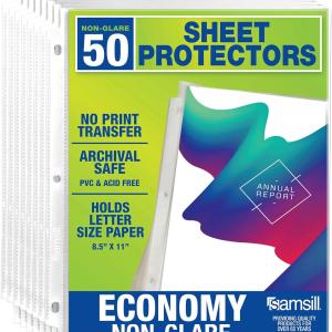 Samsill 50 Pack Sheet Protectors, 8.5x11 Inch Page Protectors for 3 Ring Binder, Standard Weight, Non-Glare Protector, Letter Size, Top Loing, Acid Free