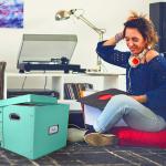 Snap-N-Store Vinyl Record Storage Box - 12" - 1 Pack- Crate Holds up to 75 Vinyl Albums - Mint