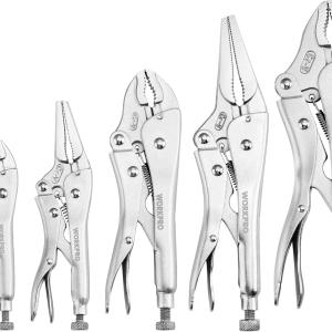 WORKPRO 5-Piece Locking Pliers Set, Pliers Tool Set, Vice Grips with Chrome-vanium Steel, 5/7/10 inch Curved Jaw Pliers, 6.5/9 inch Long Nose Pliers