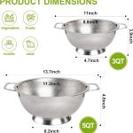 Colander Stainless Steel 3-Quart, Strainer for Kitchen Food, Dishwasher Safe