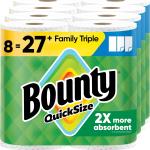 Bounty Quick-Size Paper Towels, White, 8 Family Triple Rolls = 27 Regular Rolls