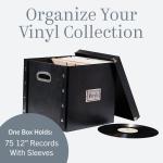 Vinyl Record Storage Box - 12" - 1 Pack- Crate Holds up to 75 Vinyl Albums - Black