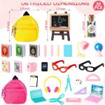 30Pcs Mini School Supplies, Doll School Supplies Includes Mini Doll Backpack Laptops Glasses Blackboard Book Palette Paper Ruler Scissors Calculator for Dolls Accessories Set
