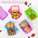 4 Pack Reusable Snack Containers with Lids, 2-Compartment Bento Boxes for Kids, Lightweight & Stackable Food Containers, Dishwasher Safe & Refrigerator Safe (4 Colors)