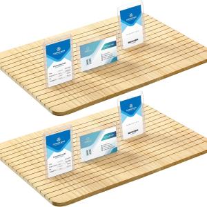 Glenmal 2 Pcs Wooden Name Bge Holder ID Bge Tray Organizer ID Tag Name Bge Organizer Name Tag Holders ID Card Sign Tag Decor Supplies for Office Business(15.4 x 11 x 0.5 Inch,Natural Color)