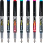 PILOT Pen 90029 Precise Varsity Pre-Filled Fountain Pens, Medium Point Stainless Steel Nib, Black/Blue/Red/Pink/Green/Purple/Turquoise, 7-Pack Pouch