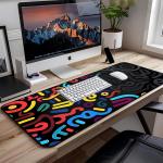 Colorful Line Desk P, Abstract Art Mouse P Mat XXL, Black Large Office Desk Keyboard P, with Non Slip Rubber Base and Stitched Edges Mouse P, Game Player's Desktop Decor 31.5"X15.7"