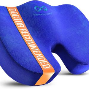 Everlasting Comfort Doctor Recommended Memory Foam Seat Cushion for Office Chairs & Car - Ergonomic Office Desk Accessories - Cushions for Tailbone Pain Relief, Sciatica (Blue, Large)