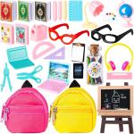 30Pcs Mini School Supplies, Doll School Supplies Includes Mini Doll Backpack Laptops Glasses Blackboard Book Palette Paper Ruler Scissors Calculator for Dolls Accessories Set