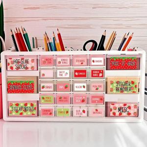 54Pcs Teacher Toolbox Labels Classroom Decoration Self-hesive Strawberry Toolbox Sticker Summer Fruit Tool Box Storage Decal Sweet Beery Organizer Container Decor for Back to School Teacher Supplies