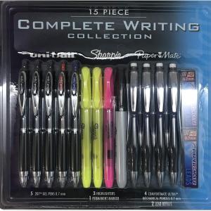 15 Piece Complete Writing Collection Includes Gel Pens, Highlighters, Pencils