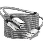 BETU POHFP 6.6FT USB Splitter 2 in 1 Out Extension Cable, USB Y Splitter Support Charging and Data Transfer for TV/PC/Laptop/MacBook/Keyboard/ PS4/ PS5/ Flash Drive/PlayStation/LED Etc.(Silver)