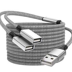 BETU POHFP 6.6FT USB Splitter 2 in 1 Out Extension Cable, USB Y Splitter Support Charging and Data Transfer for TV/PC/Laptop/MacBook/Keyboard/ PS4/ PS5/ Flash Drive/PlayStation/LED Etc.(Silver)