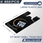 YoYoRain 855 Pack Black T-Shirt Bags with Handles, 11.5"x6.25"x21" Durable HDPE Plastic Shopping & Carry-Out Bags for Grocery, Retail, Takeout & Small Business