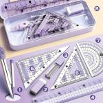 8 Pcs Purple Geometry Set Cute Compass Set with Maths Protractor Rulers, Math Set for Drawing Measuring Tools, Kawaii Ruler Kit for Class Women Girls School Supplies (Purple)