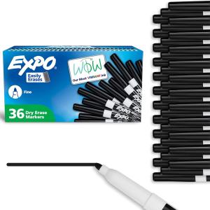 EXPO Dry Erase Markers, Low Odor Ink, Black, Fine Tip, 36 Count - Easily Erases, Ideal for Classroom, Home, Office, Back to School, Teacher Supplies