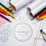1Pc White 360 Degree Protractor Round Ruler Gauge Angular Drafting Tools Circle Protractor for School Education Office Classroom 6 Inch, Protractors, Writing and Correction Supplies