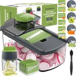 Ourokhome Mandolin Slicer with Handheld Spiralizer, Hand Safe Vegetable Shredder with 6 Mandoline Bles, Veggie Waffle Cutter for Potato, Carrot, Zucchini, Essential Kitchen Ggets (10 in 1, Gray)